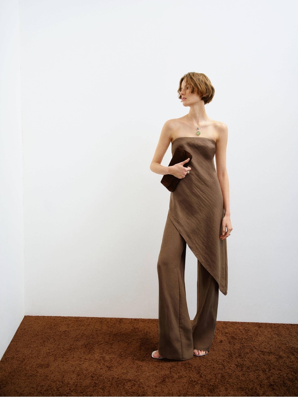 Reformation Mira Set Strapless Brown Wide-Leg set